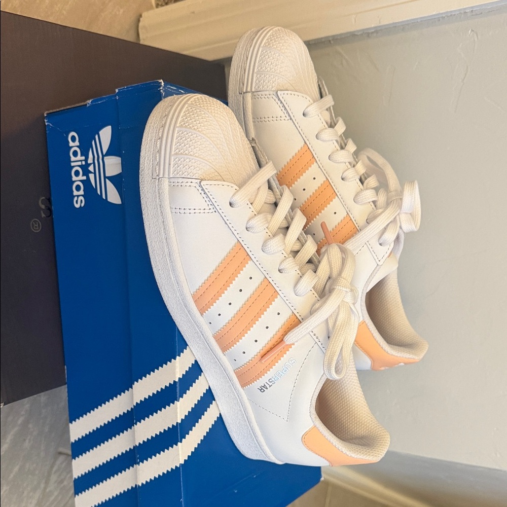 Adidas White and Orange Striped Sneakers